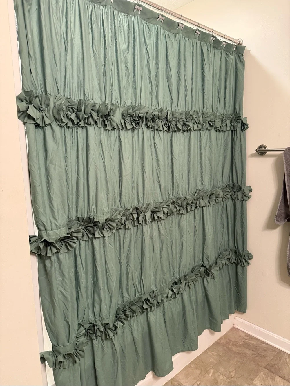 Green Ruffled Shower Curtain - Stylish Bath Accent
